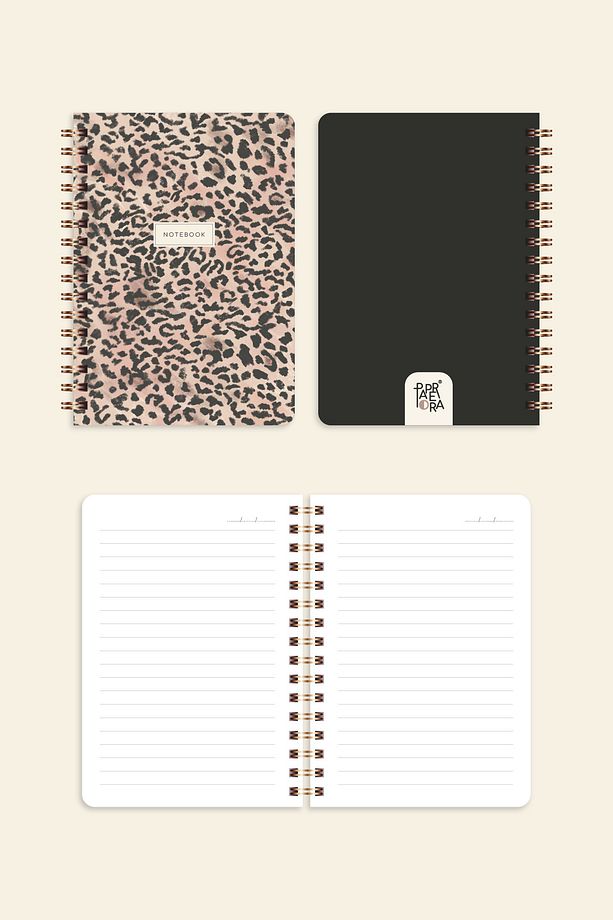 Cep Boy 10x14 Cm Spiralli Çizgili Karton Kapak 3'lü Defter Seti Leopar - 6