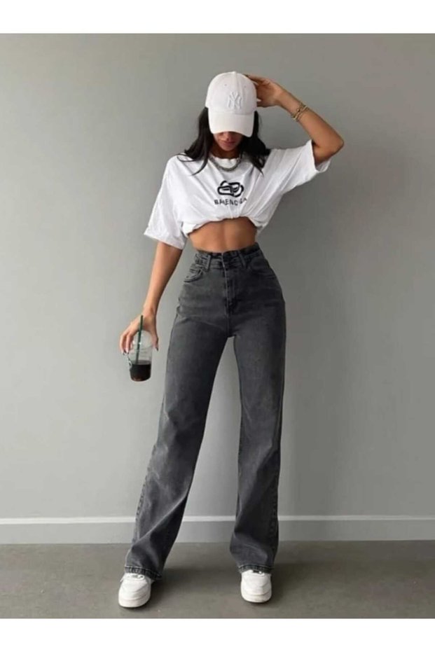 Milano Smoked Power Lycra Super High Waist Loose Jeans Palazzo Pants