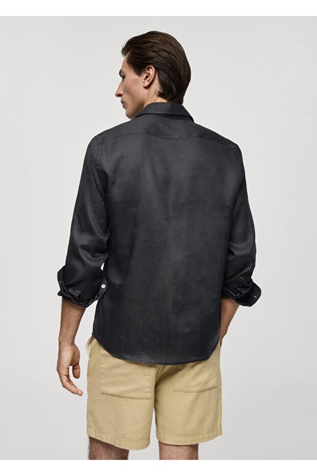 %100 Keten Regular Kesim Gömlek - 4