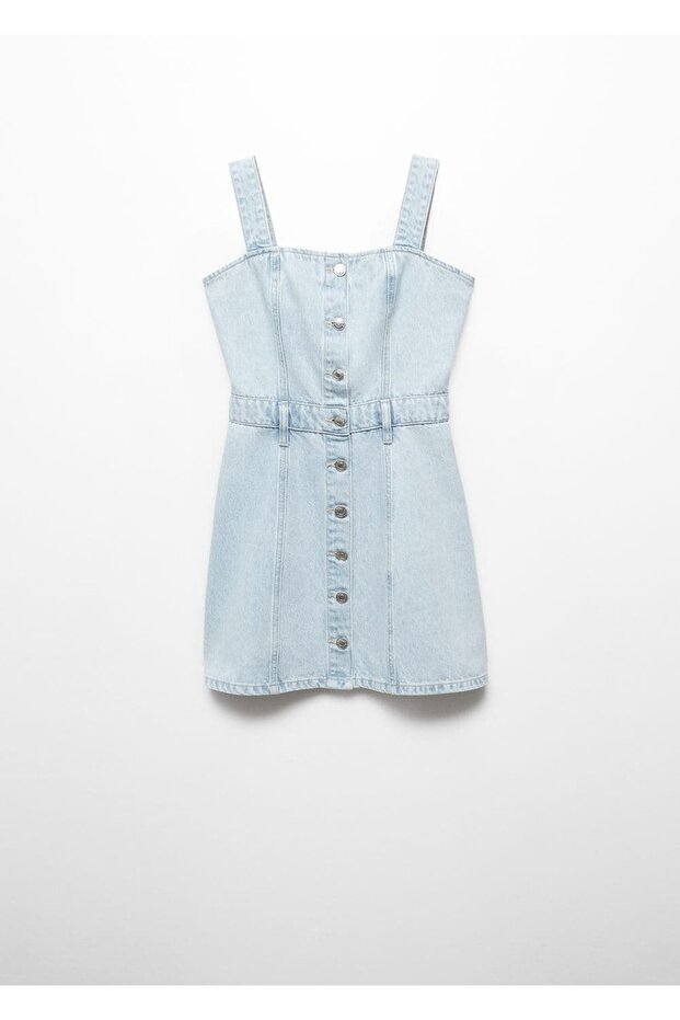 Düğmeli denim elbise - 3