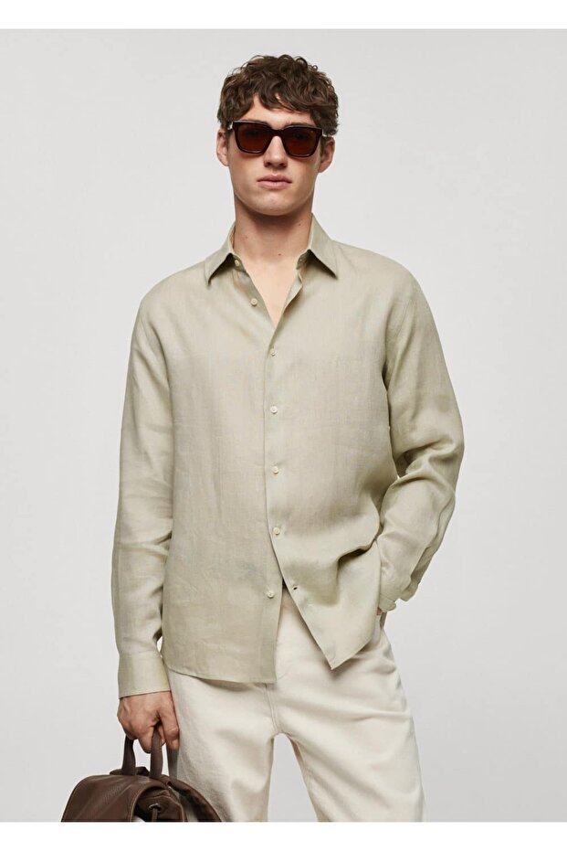 %100 Keten Regular Kesim Gömlek - 1