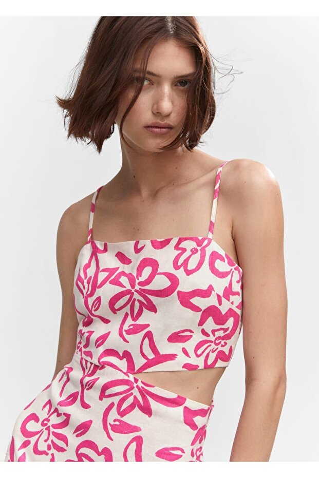 Keten karışımlı cut-out elbise - 7