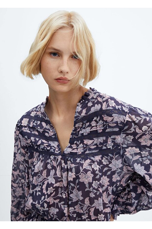 Çiçekli fırfırlı elbise - 7