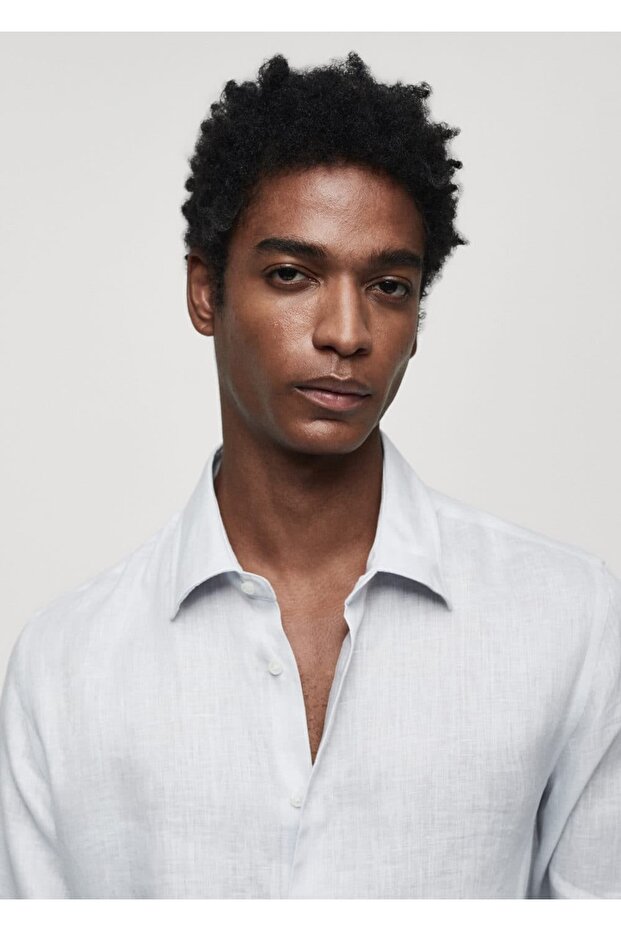 %100 Keten Regular Kesim Gömlek - 7