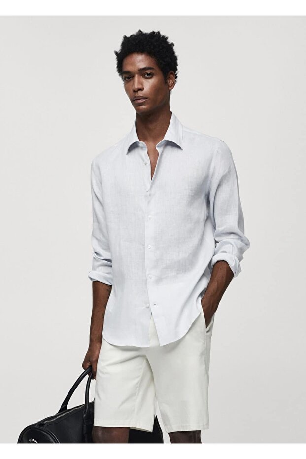 %100 Keten Regular Kesim Gömlek - 1