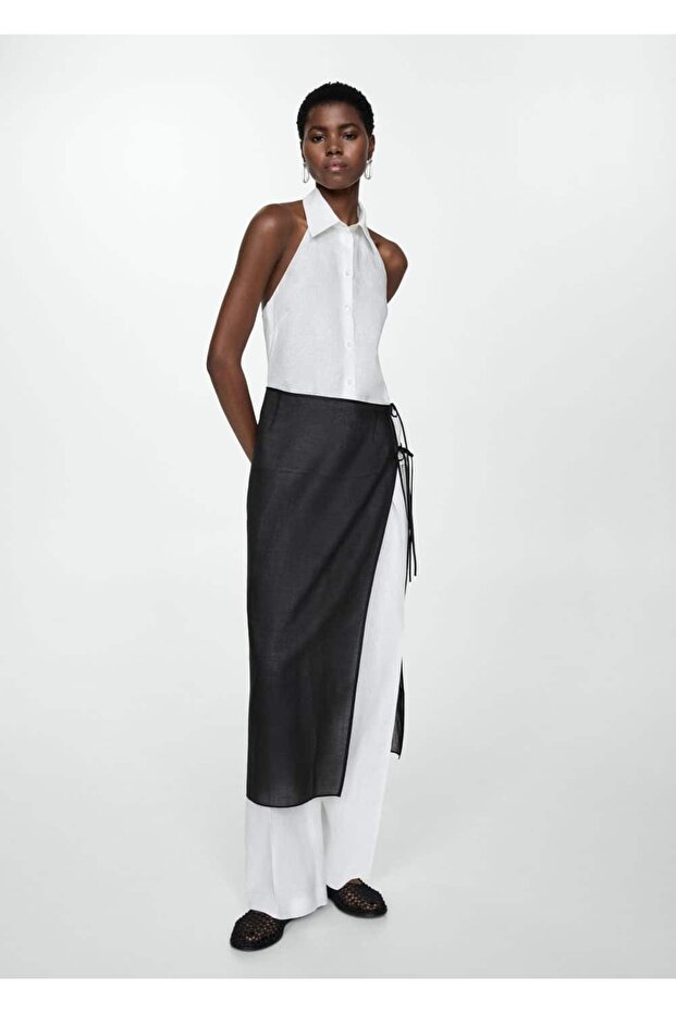 %100 keten halter yaka bluz - 2