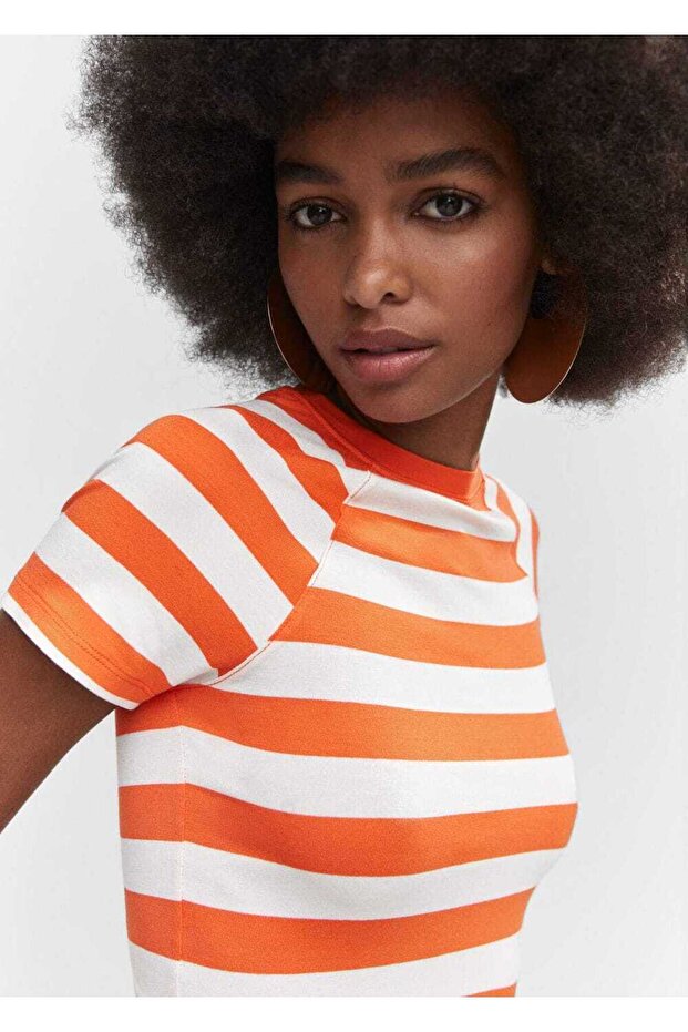 Baskılı çizgili tişört - 5