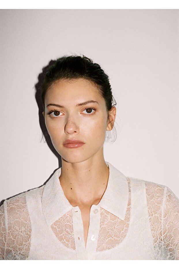 Yarı Transparan Dantel Gömlek - 6