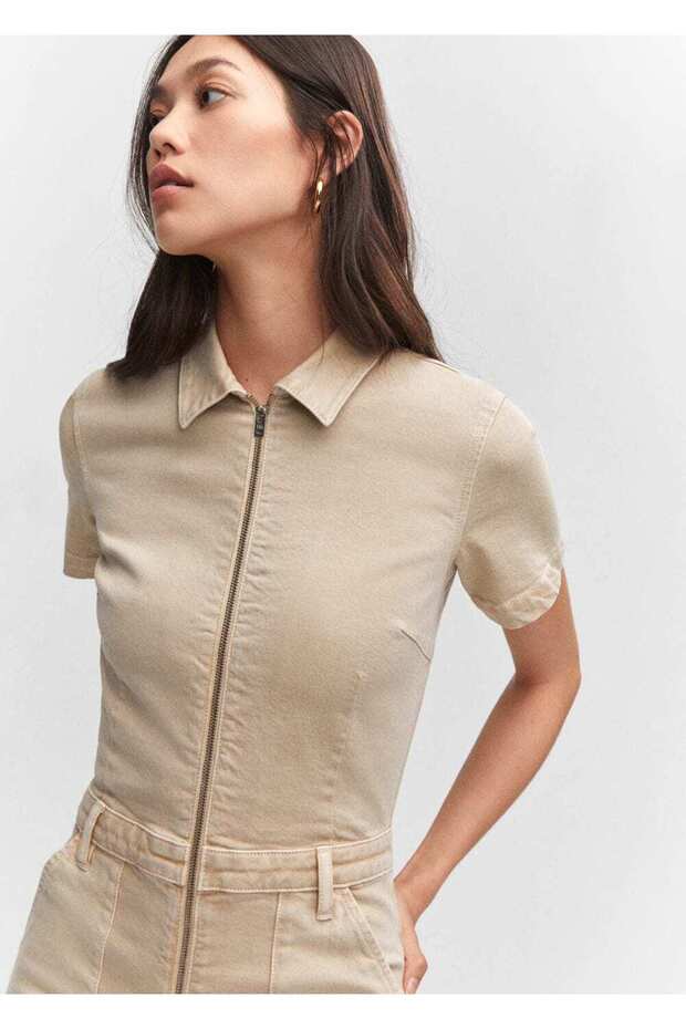 Fermuarlı denim tulum - 7