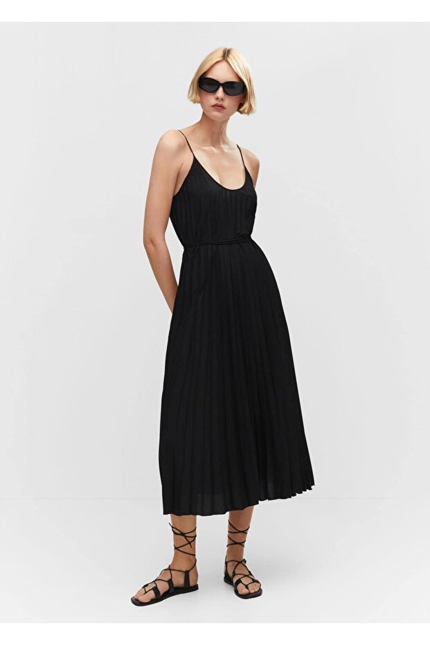 Bağcıklı pilili elbise - 2