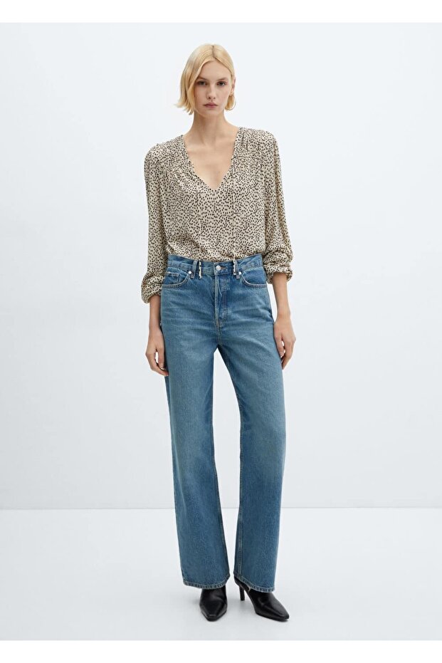 Bağ detaylı desenli bluz - 2