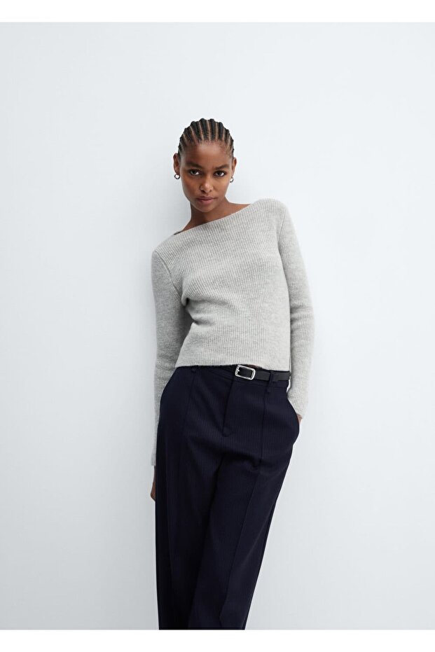 Kayık Yaka Örgü Kazak - 8