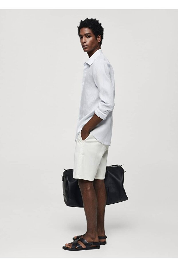 %100 Keten Regular Kesim Gömlek - 6