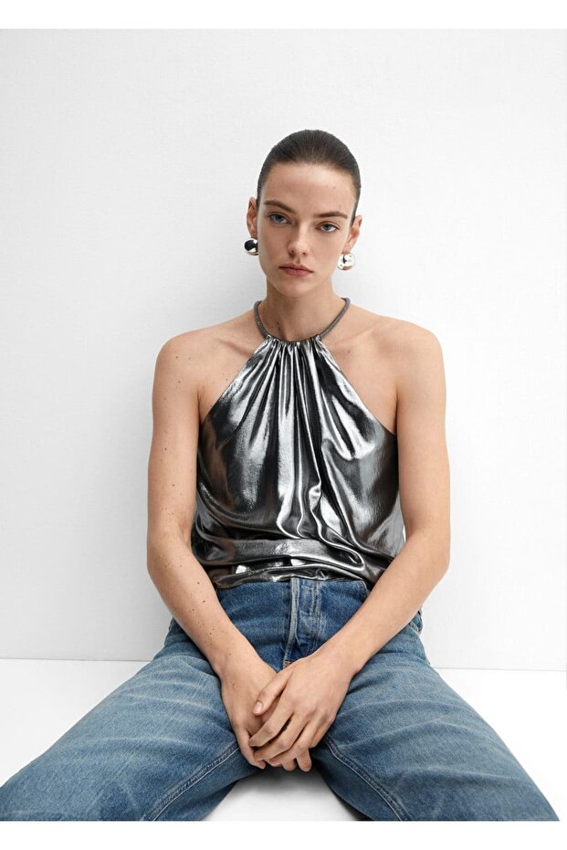 Metalik Sert Yaka Bluz - 6