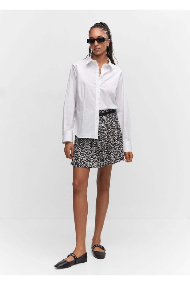 Desenli pilili mini etek - 2