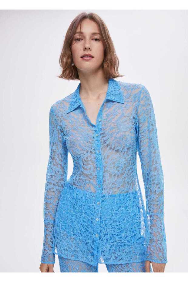 Kuşaklı güpür gömlek - 1