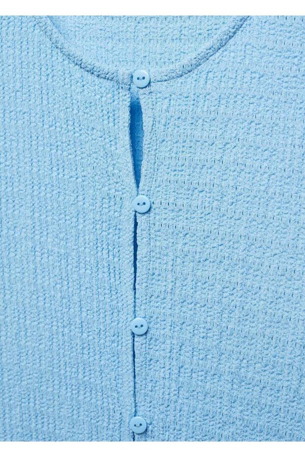 Düğmeli dokulu tişört - 5