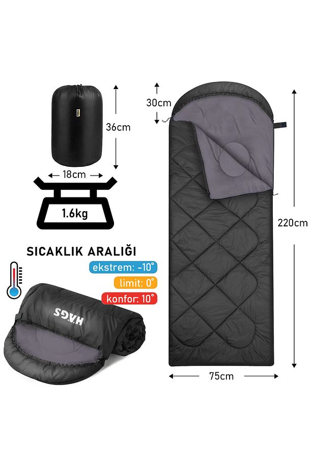 Uyku Tulumu, Polar, 3 - 4 Mevsim, Yazlık Uyku Tulumu - Kış Uyku Tulumu Sıcak ve Kompakt Siyah - 2