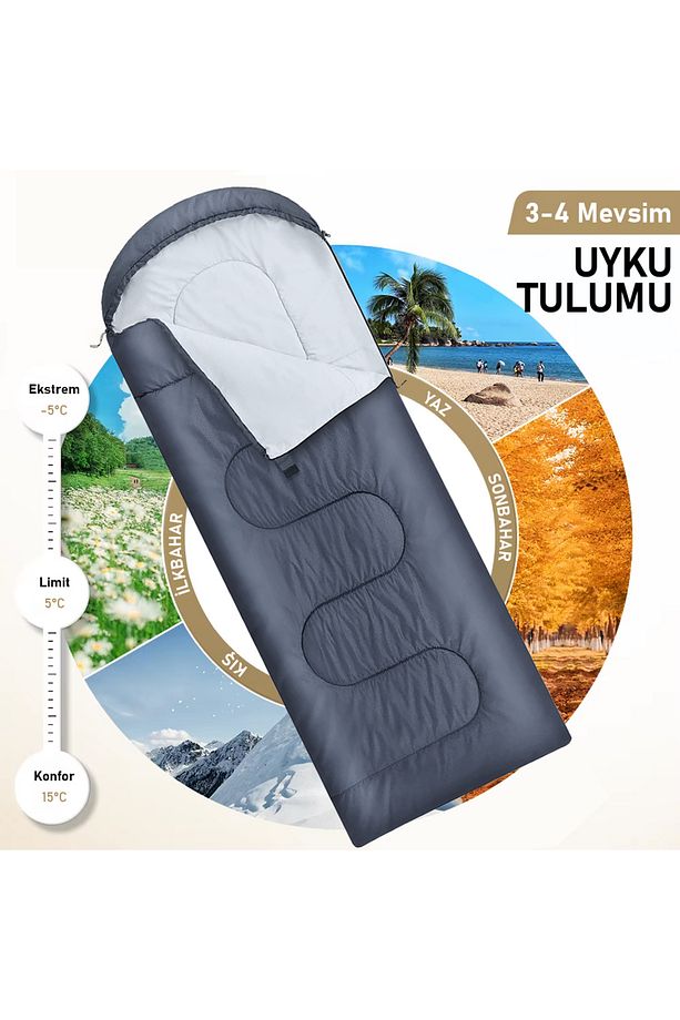 Uyku Tulumu, Yetişkinler, Çocuklar için Kamp Uyku Tulumu, Yazlık, Kışlık Uyku Tulumu Kırmızı - 6