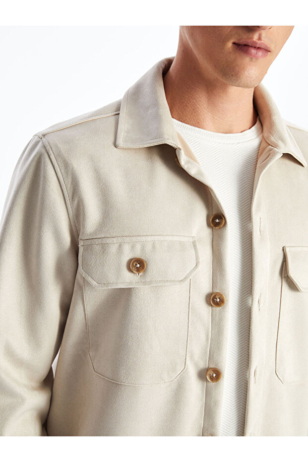 Regular Fit Uzun Kollu Suet Erkek Gomlek - W4AN23Z8 - 3