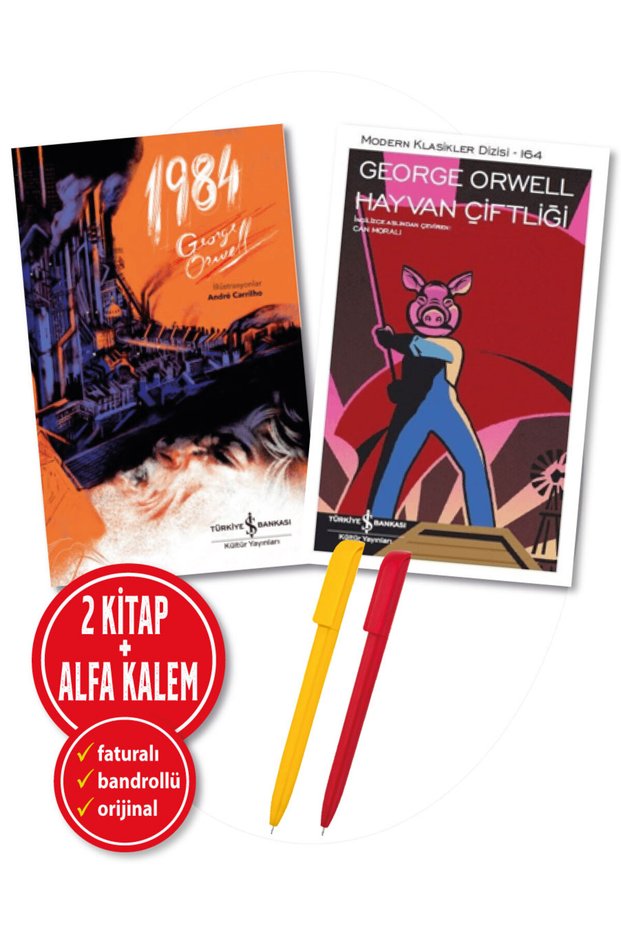 George Orwell 2 Books 1984 (Illustrated)+ Hayvan Çiftliği (Hardcover) (New) İŞ BANKASI KİTAP