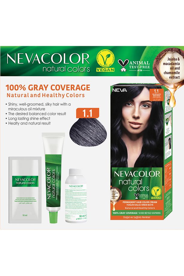 Nevacolor Natural Colors 1.1 Mavi Siyah - Kalıcı Krem Saç Boyası Seti - 4