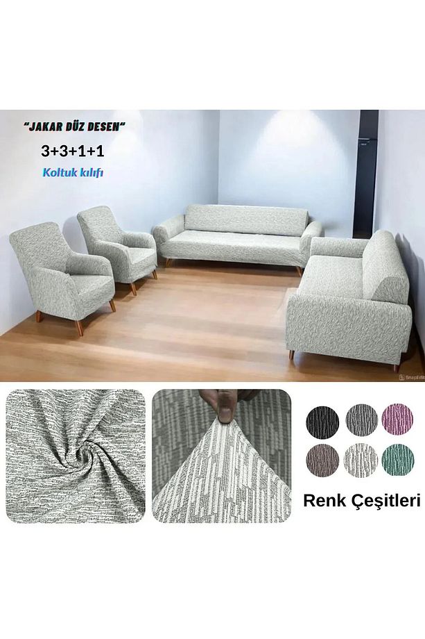Koltuk Örtüsü Takımı Lastikli Esnek Yıkanabilir (2 Adet 3’lü, 2 Adet 1’li) - 1