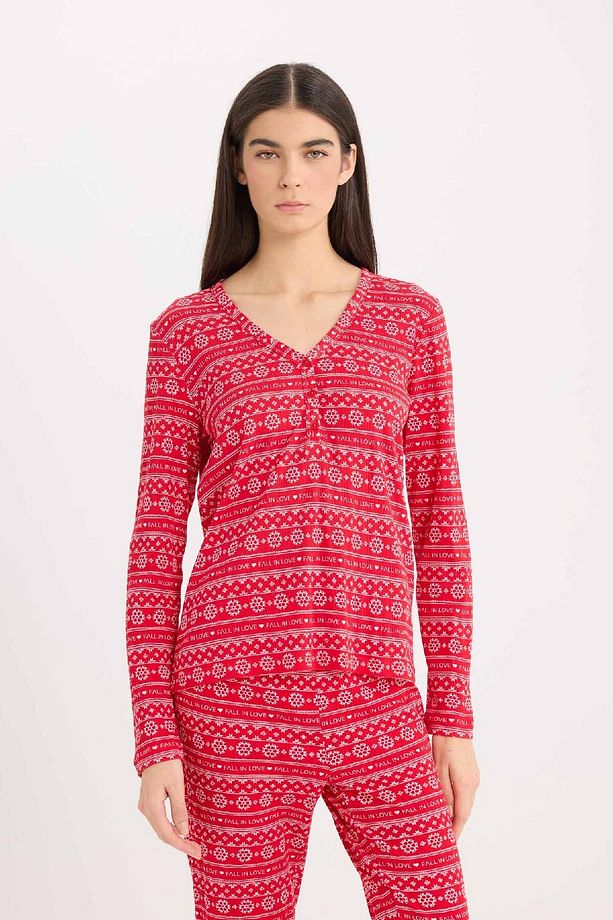 Fall In Love Pijama Takımı Waffle Kumaş Uzun Kollu Üst Esnek Belli Uzun Alt D2284ax24wn - 4