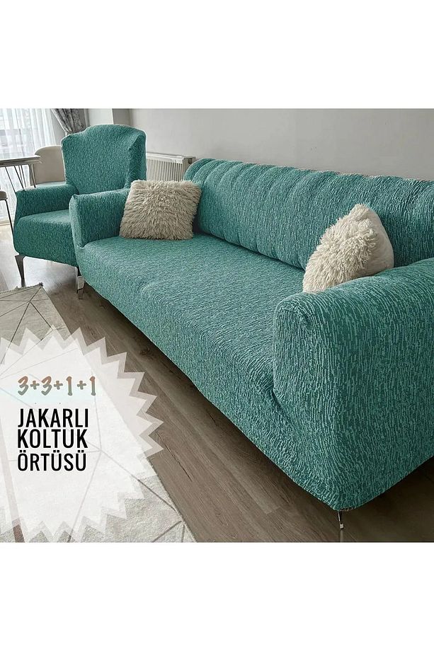 Koltuk Örtüsü Takımı Lastikli Esnek Yıkanabilir (2 Adet 3’lü, 2 Adet 1’li) - 1