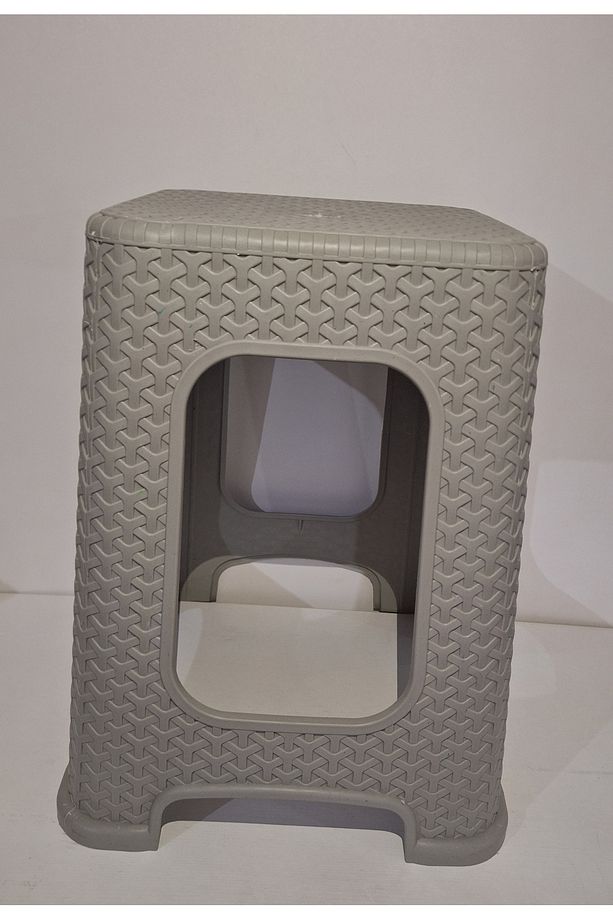 Plastik tabure hasir desenli Büyük Gri 4 adet - 3
