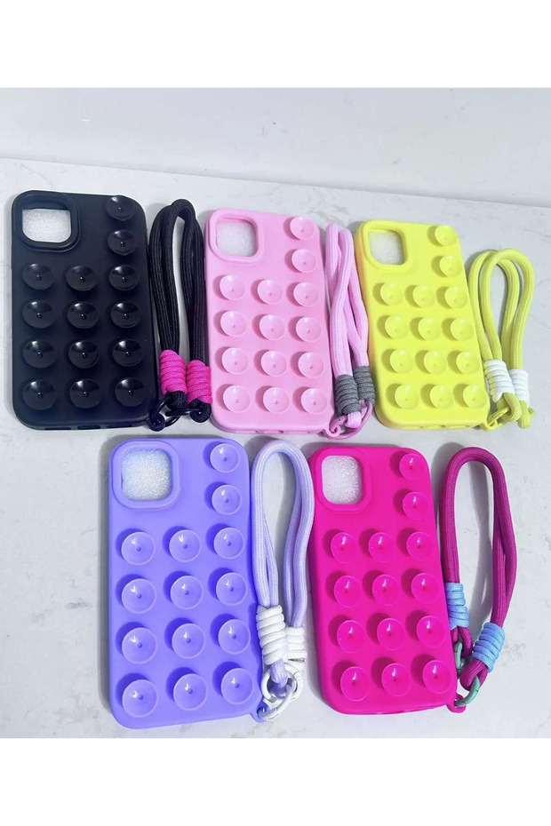 iPhone 16 Plus Compatible Luxury Case with Colorful Strap That Can Stick to Flat Surfaces with Vacuum Feature - 3
