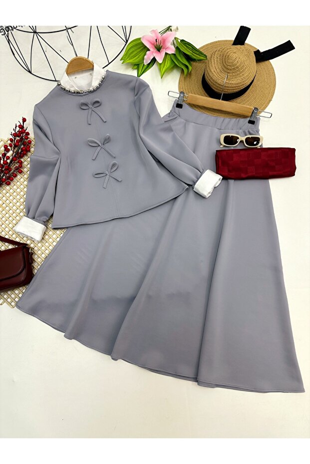 Women's Bow Detailed Double Set