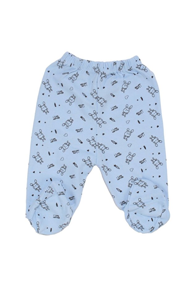 Unisex Blue Rabbit Patterned Booties Single Bottom