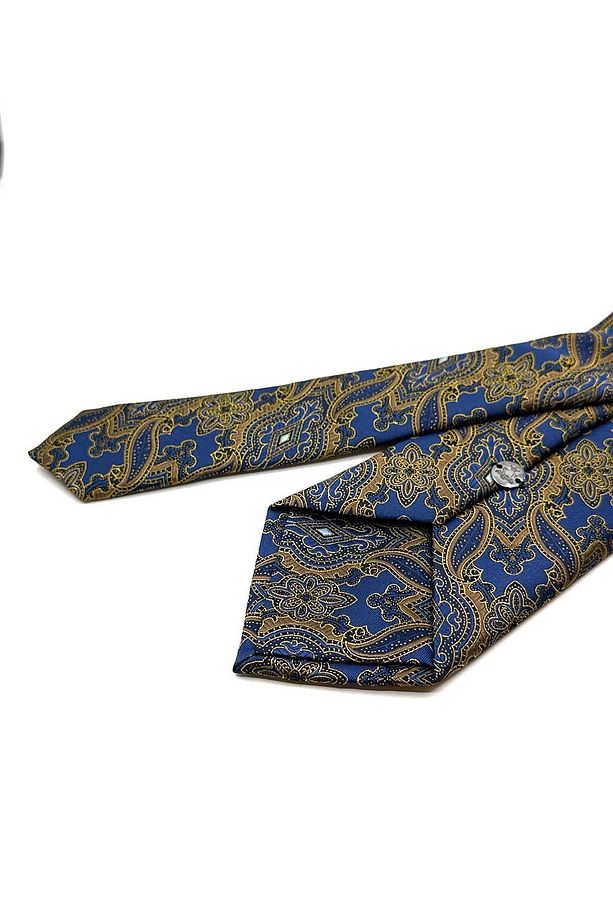 Mavi - Sarı Şal Desen Mendilli Klasik Kravat KK12864 - 3