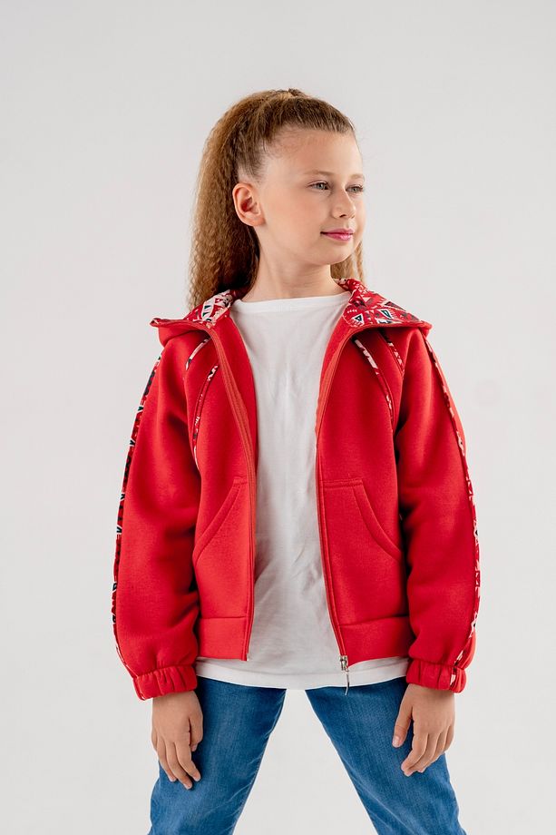 Kız Çocuk Biyeli Cepli Önü Fermuarlı Sweatshirt 4527 - 1