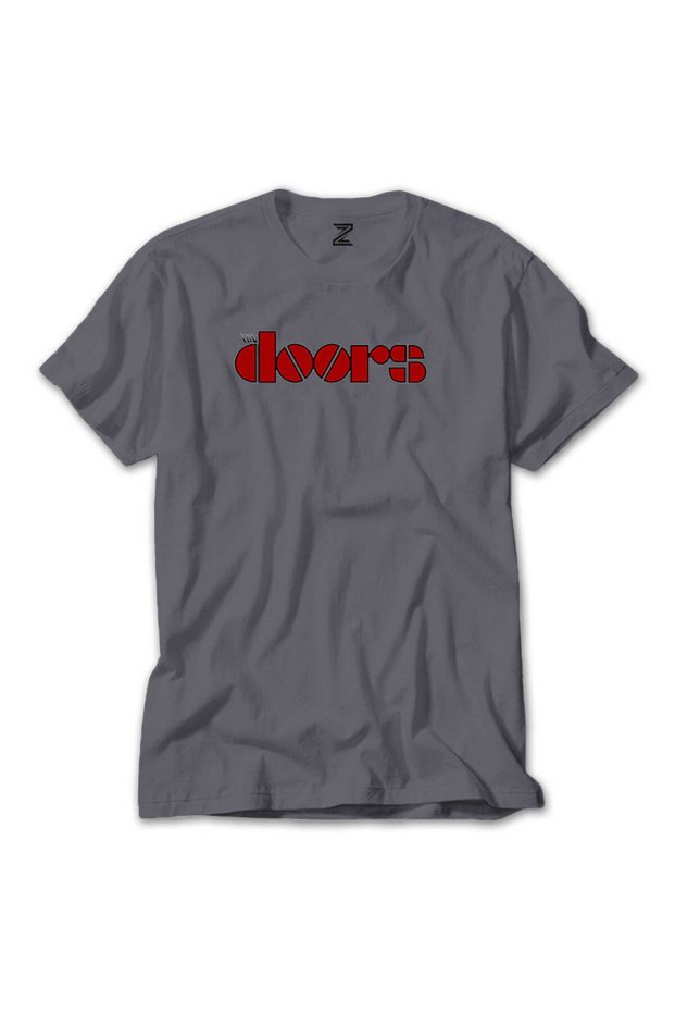 تي شيرت بشعار The Doors باللون الأحمر والرمادي