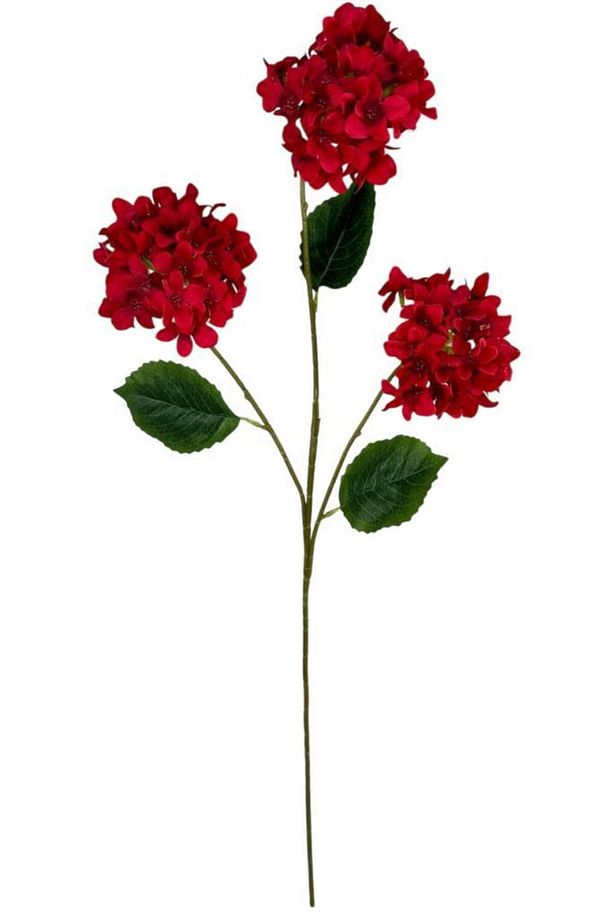 Yapay Çiçek Ortanca 3 Toplu Kırmızı Tek Dal Tomurcuklu 75*25cm Kumaş Çiçek Uzun Dal - 3