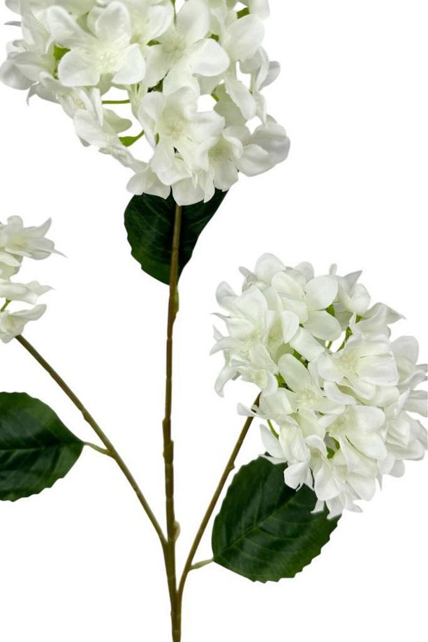 Yapay Çiçek Ortanca 3 Toplu Beyaz Tek Dal Tomurcuklu 75*25cm Kumaş Çiçek Uzun Dal - 3