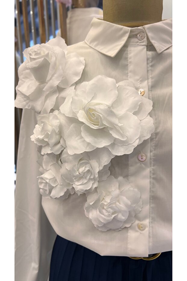 Gül detaylı ithal gömlek - 2