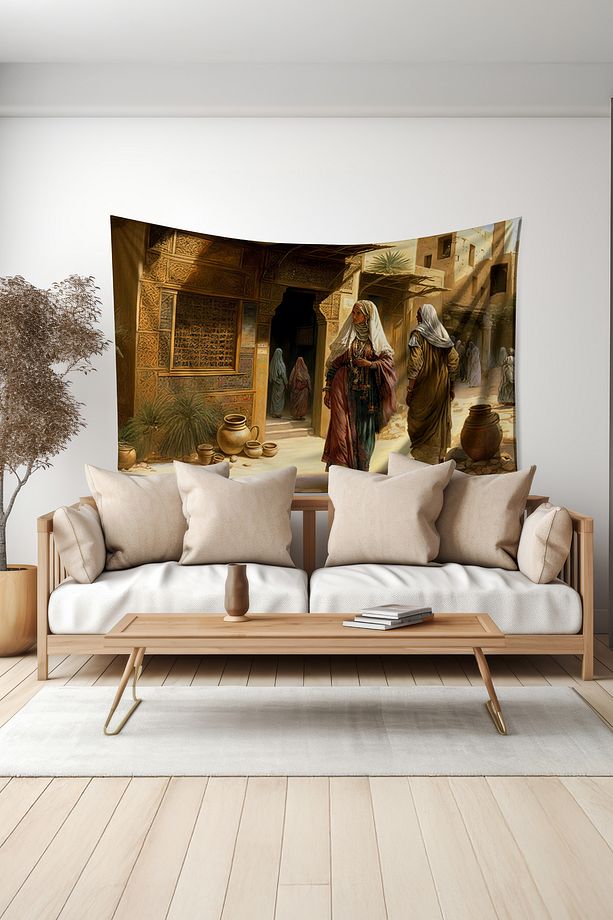 Eski Osmanlı Desenli Duvar Halısı Duvar Örtüsü Tapestry Süet Dokulu Kumaş - 2