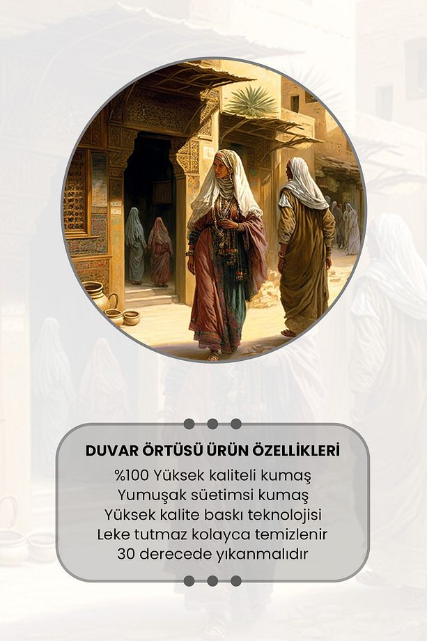 Eski Osmanlı Desenli Duvar Halısı Duvar Örtüsü Tapestry Süet Dokulu Kumaş - 4