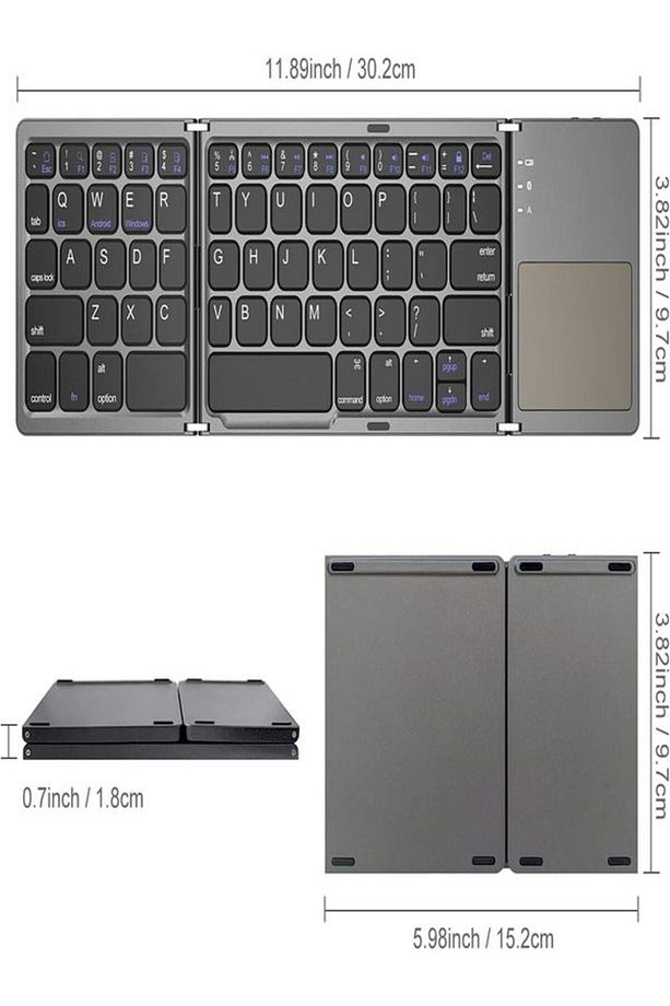 Şarjlı Touchpad Kablosuz Bluetooth Titanyum Katlanabilir Dokunmatik Klavye Tablet - Telefon - 7