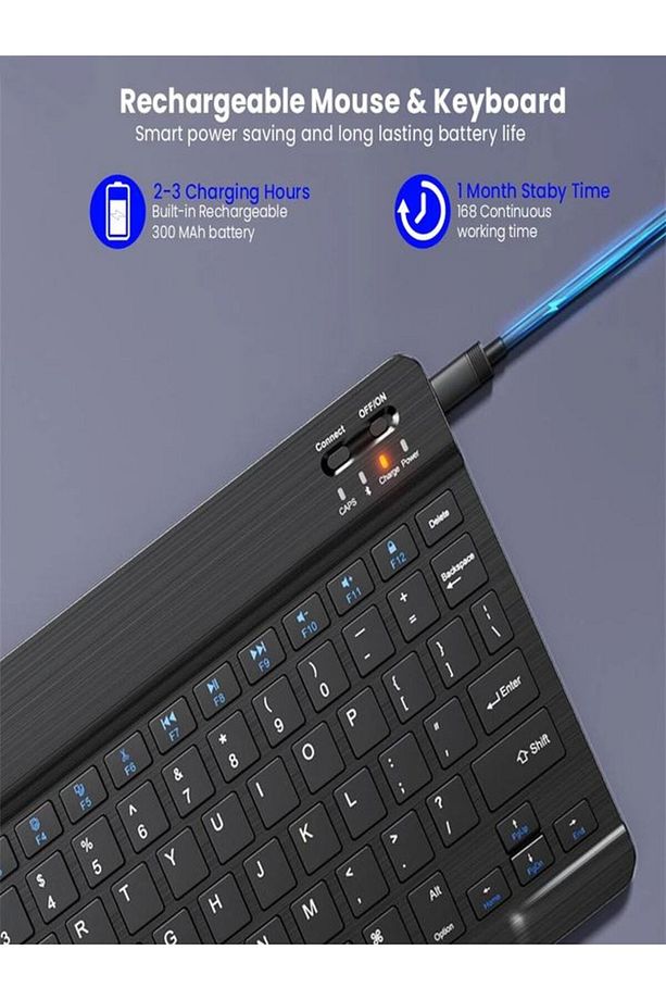 Bkb011 Mini 24x15cm Kablosuz Bluetooth Klavye & Mouse Seti - Universal Uyumlu, Taşınabilir Ve Şarjlı - 3