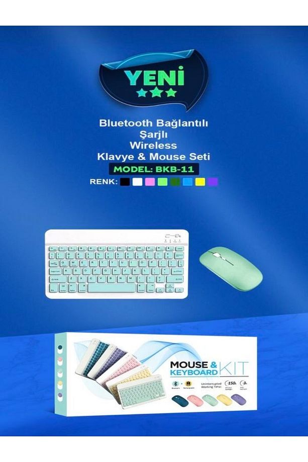 Bkb011 Mini 24x15cm Kablosuz Bluetooth Klavye & Mouse Seti - Universal Uyumlu, Taşınabilir Ve Şarjlı - 8