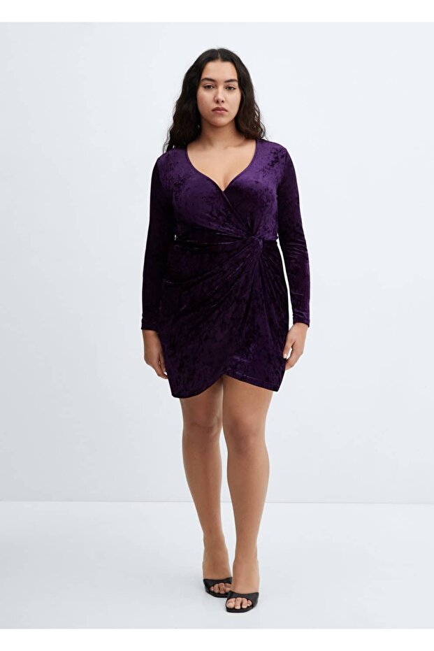 Kadife Çapraz Elbise - 8