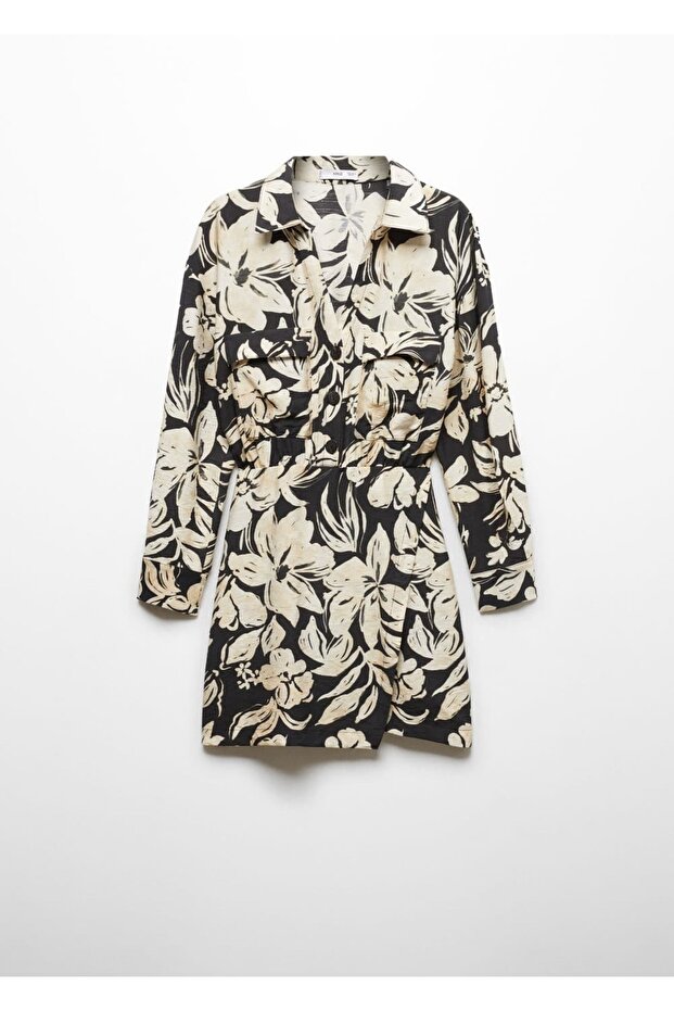 Çiçek desenli gömlek elbise - 3