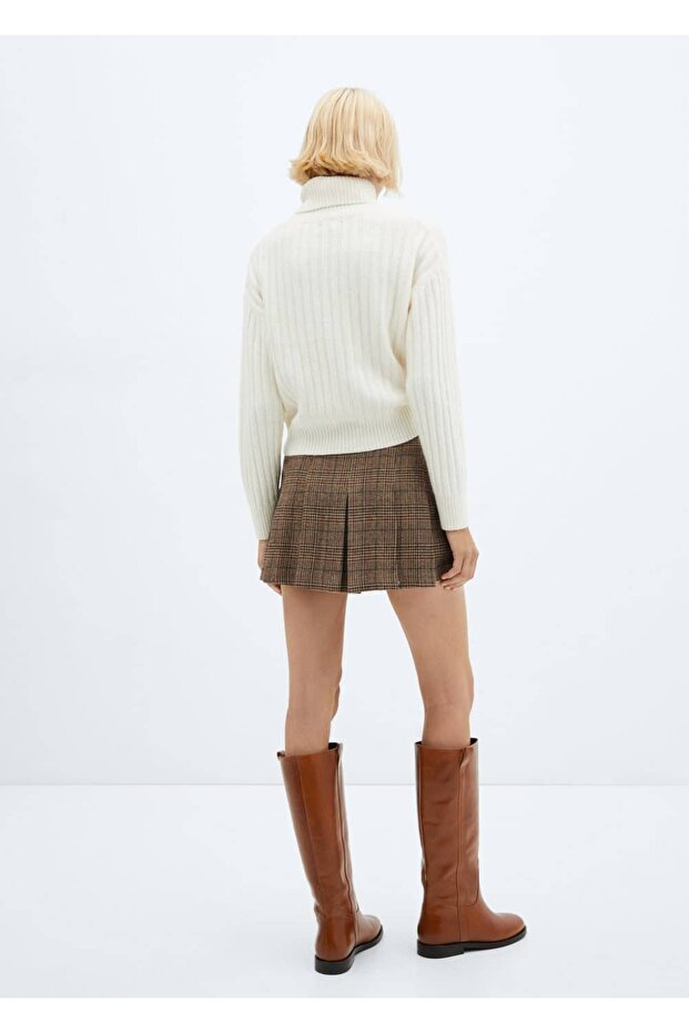 Houndstooth Patterned Pleated Skirt - 4