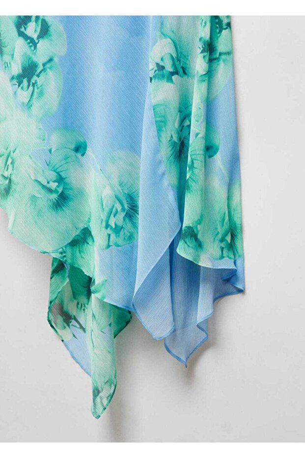 Çiçekli Asimetrik Elbise - 6