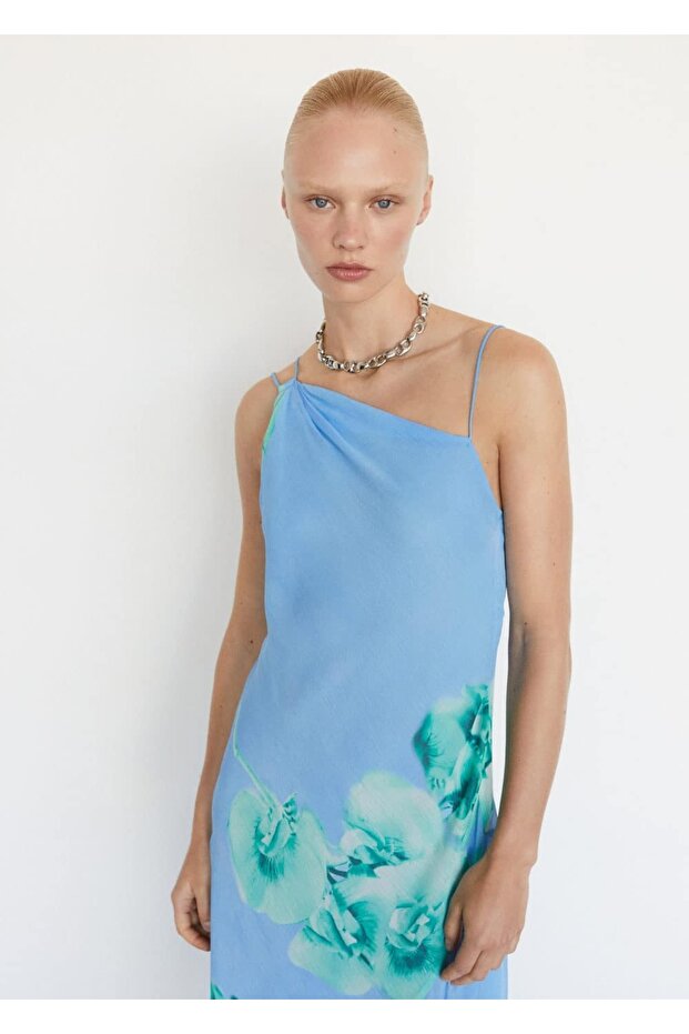 Çiçekli Asimetrik Elbise - 5