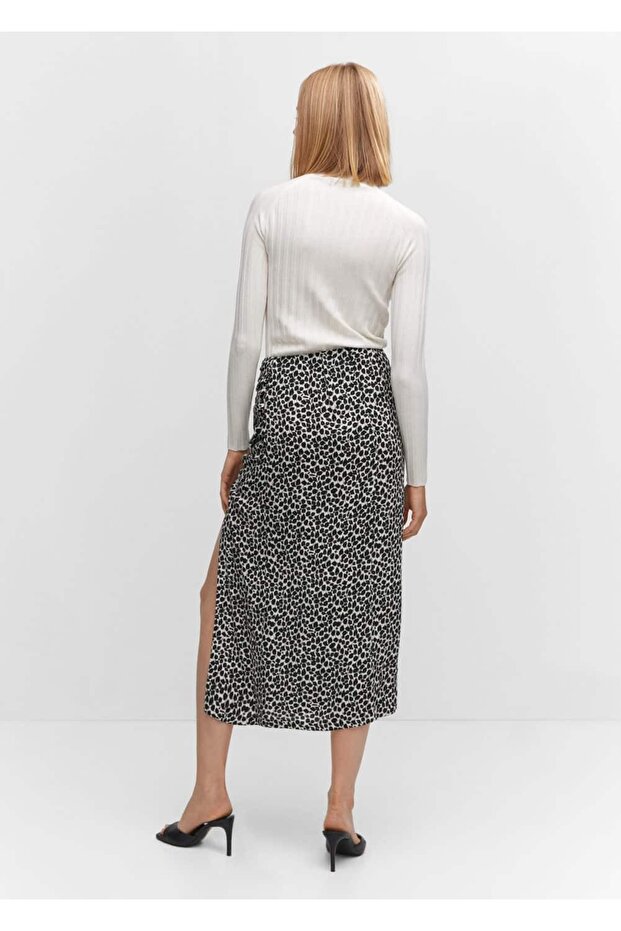 Desenli Yırtmaçlı Etek - 4